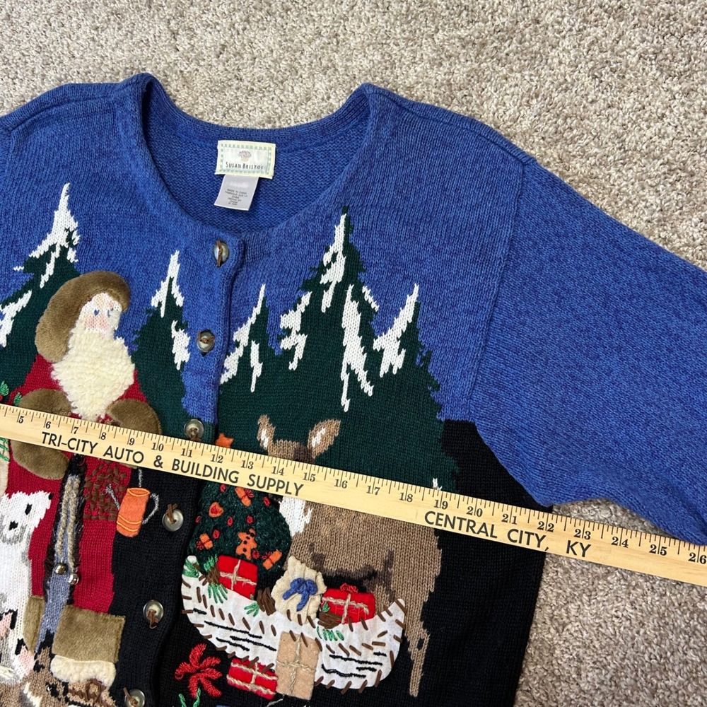 Vintage Susan Bristol Santa Claus Christmas Sweater Cardigan NO SIZE (L) Bells - Picture 4 of 8